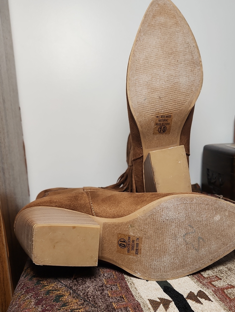 Brown Heeled Western Boots With Fringe - Picture 6 of 6